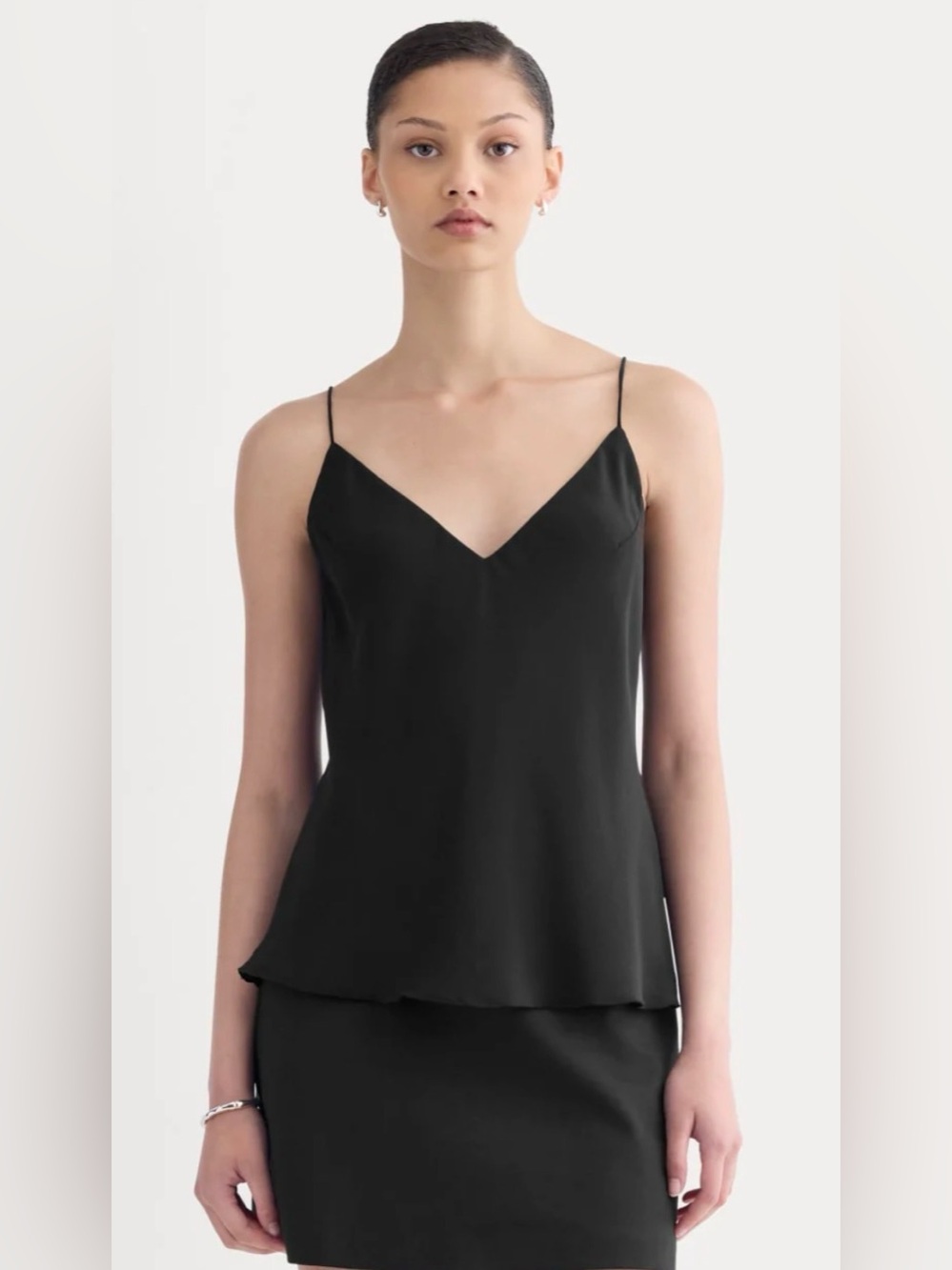 New Everlane THE TIE BACK CAMI IN WASHABLE SILK Black Size 10